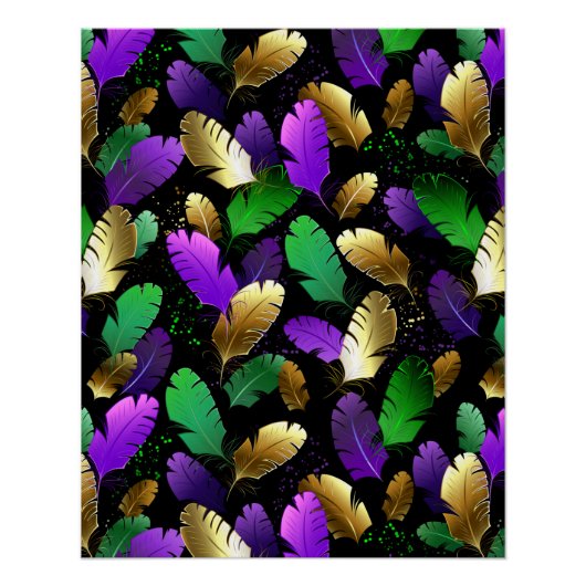 Seamless Pattern with Mardi Gras feathers Perfect Poster (Voorkant)