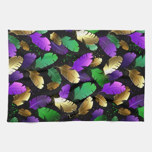 Seamless Pattern with Mardi Gras feathers Theedoek (Horizontaal)