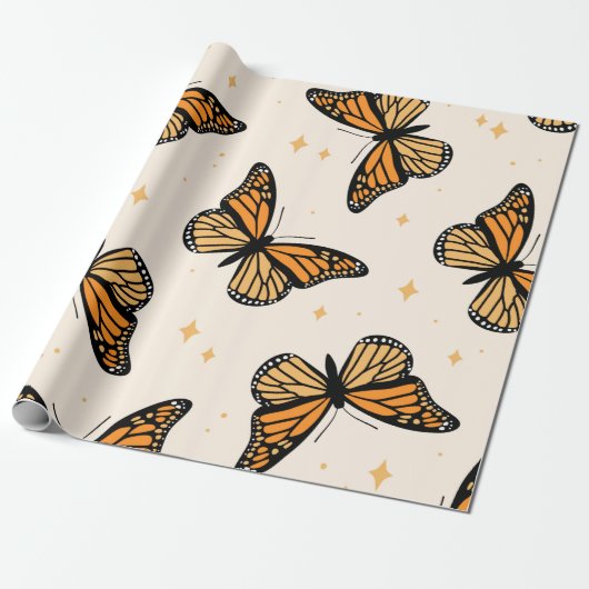 Seamless pattern with monarch butterflies. Contemp Cadeaupapier (Uitgerold)