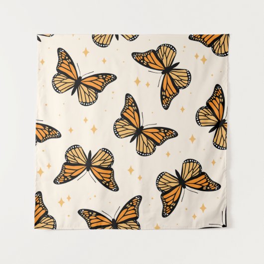 Seamless pattern with monarch butterflies. Contemp Wandkleed (Voorkant)