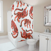 Seamless pattern with painted in gouache tigers in douchegordijn (In situ)