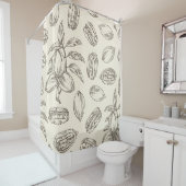 Seamless pattern with pecan: pecan nuts and leaves douchegordijn (In situ)