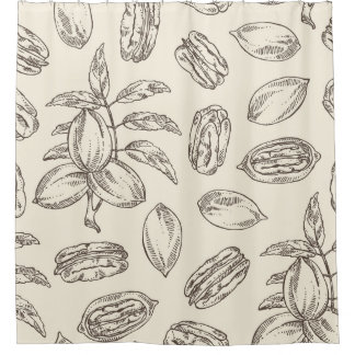 Seamless pattern with pecan: pecan nuts and leaves douchegordijn