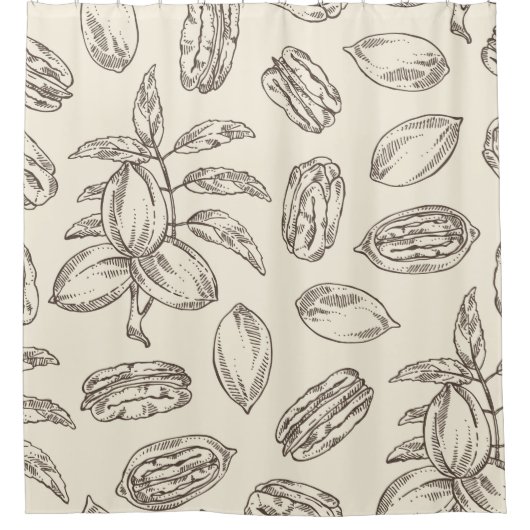 Seamless pattern with pecan: pecan nuts and leaves douchegordijn (Voorkant)