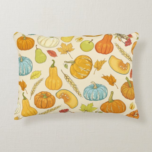 Seamless pattern with pumpkins, autumn leaves, app accent kussen (Voorkant)