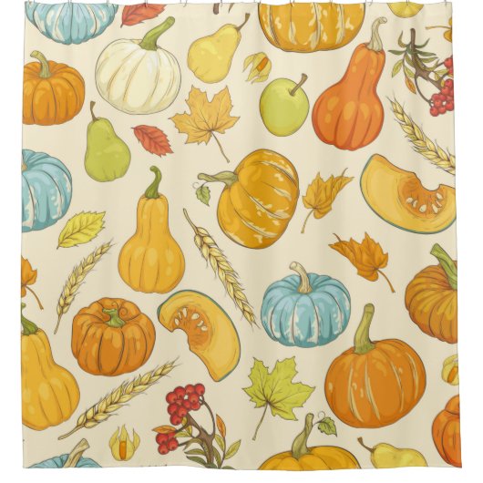 Seamless pattern with pumpkins, autumn leaves, app douchegordijn (Voorkant)
