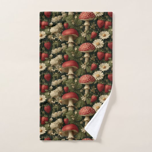 Seamless Pattern with Red Fly Agaric and Flowers Bad Handdoek (Handdoek)