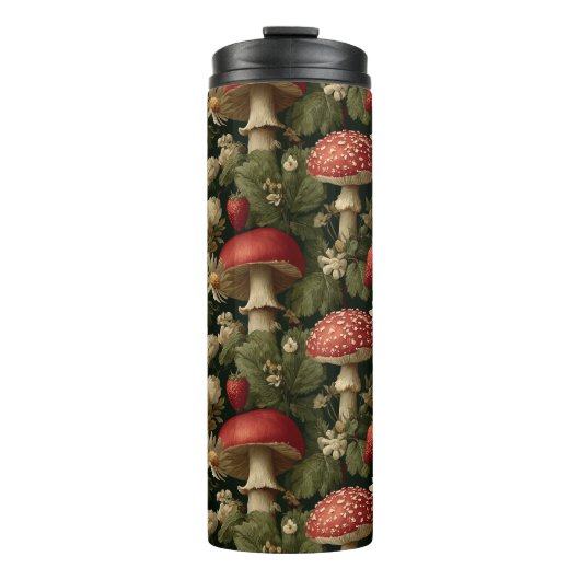 Seamless Pattern with Red Fly Agaric and Flowers Thermosbeker (Voorkant)