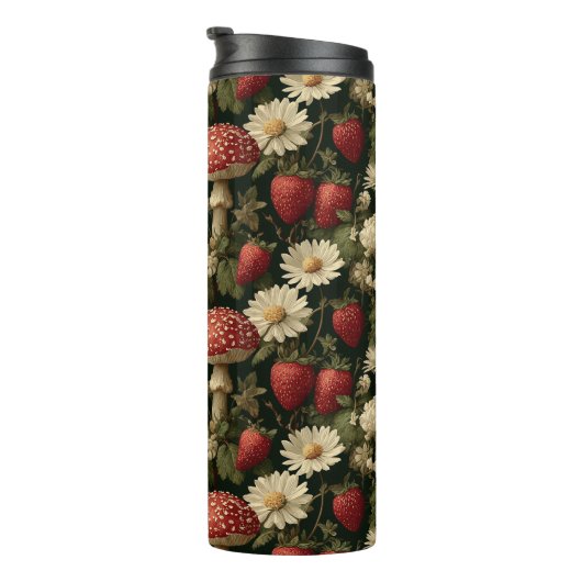 Seamless Pattern with Red Fly Agaric and Flowers Thermosbeker (Geroteerd rechts)