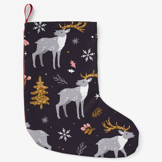  seamless pattern with reindeer, fir trees and sno kleine kerstsok (Voorkant)
