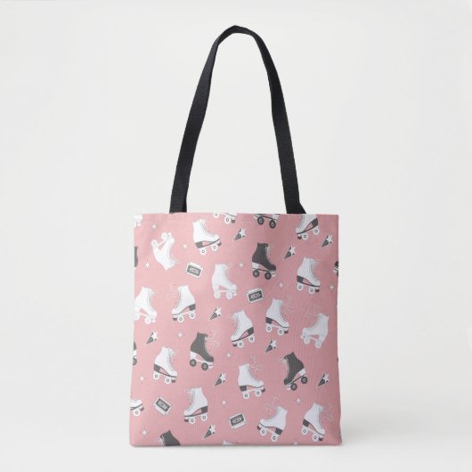 Seamless pattern with roller skates and cassette t tote bag (Voorkant)