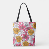 Seamless pattern with roses and lilies. Hand drawn Tote Bag (Achterkant)