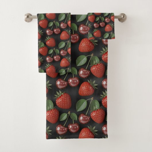 Seamless Pattern with Strawberries and Cherries Bad Handdoek (Insitu)