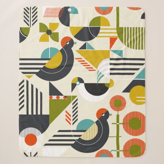 Seamless pattern with stylized birds in retro bauh sherpa deken (Voorkant)