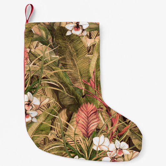 Seamless pattern with tropical leaves and flowers. kleine kerstsok (Voorkant)