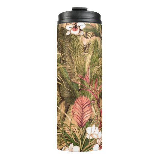 Seamless pattern with tropical leaves and flowers. thermosbeker (Voorkant)