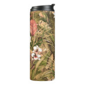 Seamless pattern with tropical leaves and flowers. thermosbeker (Gedraaid links)