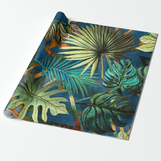 Seamless pattern with tropical leaves and geometri cadeaupapier (Uitgerold)