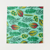 Seamless pattern with tropical leaves. Gouache art Wandkleed (Voorkant (horizontaal))
