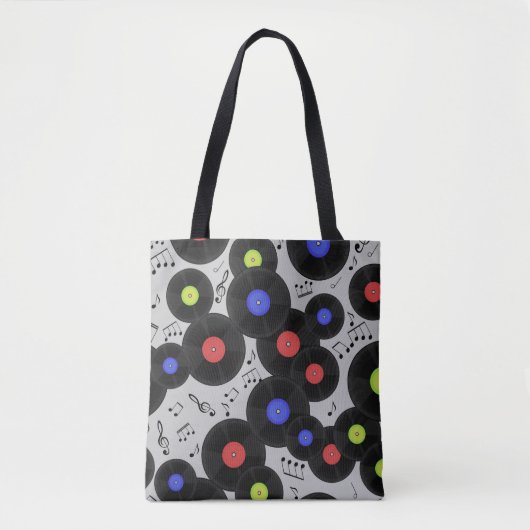 Seamless pattern with vinyl records and notes. tote bag (Voorkant)