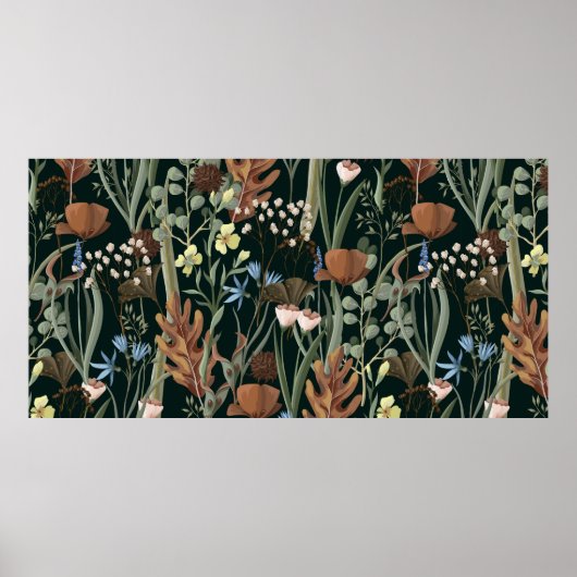 Seamless pattern with wild and dried flowers. Autu Poster (Voorkant)