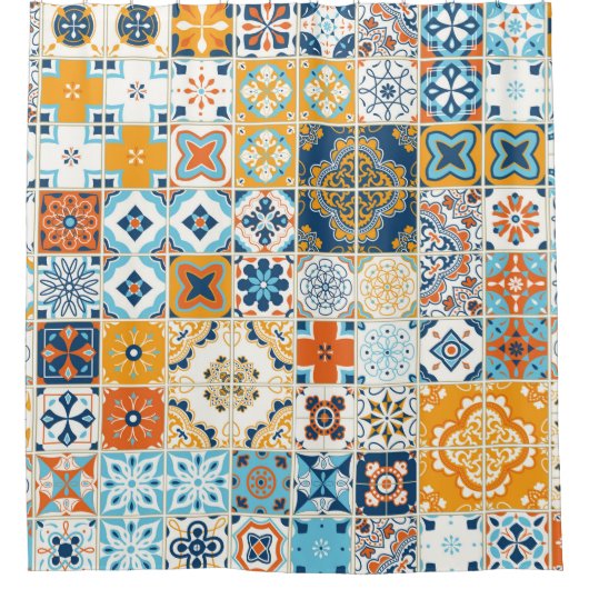 Seamless pattern with with Portuguese tiles. illus Douchegordijn (Voorkant)