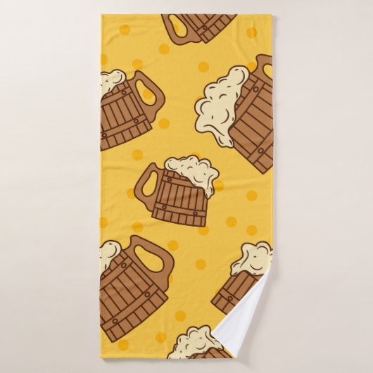 Seamless Pattern with Wooden Foam Beer Mugsbeer, p Badhanddoek (Badhanddoek)