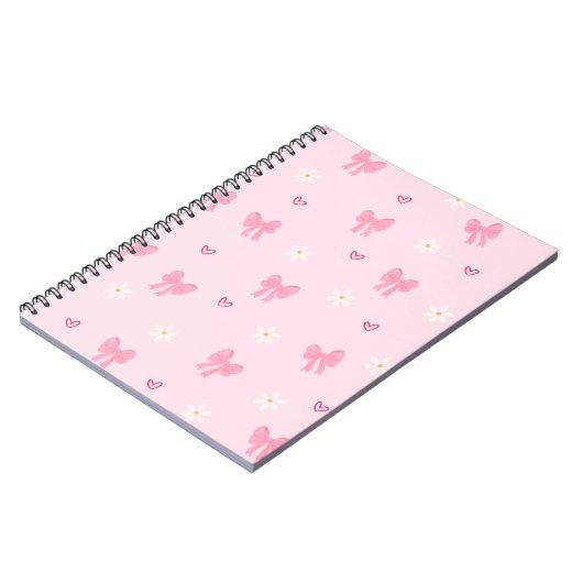 Seamless Pink Bow and Floral Pattern – Cute Girly  Notitieboek (Linkerzijde)
