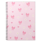 Seamless Pink Bow and Floral Pattern – Cute Girly  Notitieboek (Voorkant)