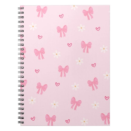 Seamless Pink Bow and Floral Pattern – Cute Girly  Notitieboek (Voorkant)