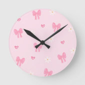 Seamless Pink Bow and Floral Pattern – Cute Girly  Ronde Klok (Voorkant)