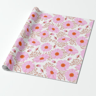 Seamless pink daisy flower vintage pattern on whit cadeaupapier