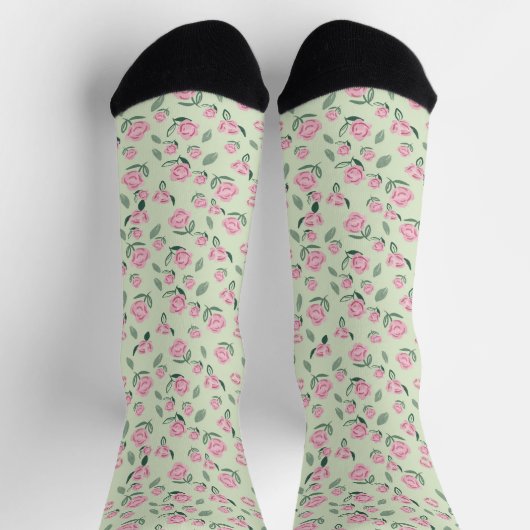 Seamless Pink Rose Watercolor Pattern Sokken (Top)