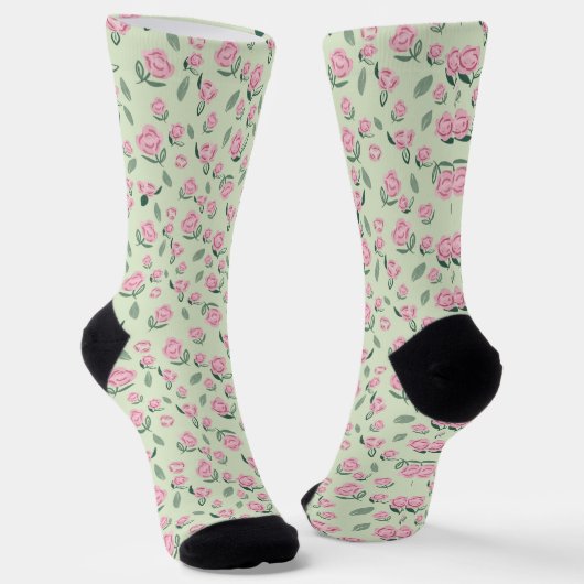 Seamless Pink Rose Watercolor Pattern Sokken (Gebogen)