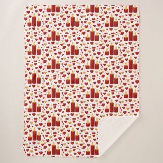 "Seamless Red & Gold Candlelight Hearts Pattern – Sherpa Deken