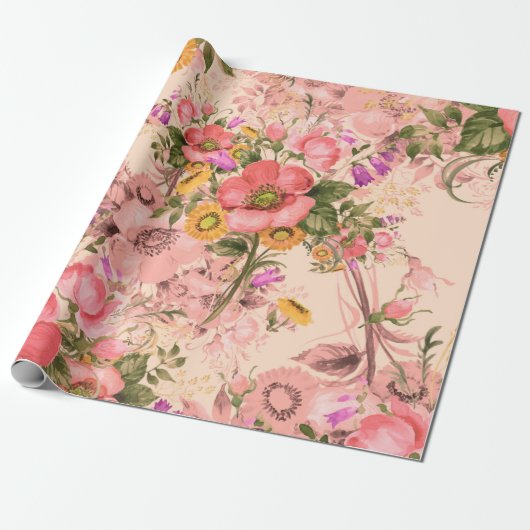 Seamless rococo pattern bouquet. Bakkerbeauty Cadeaupapier (Uitgerold)
