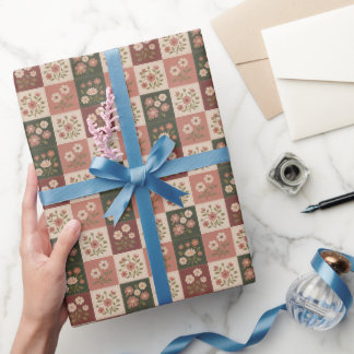 Seamless Rustic Floral Patchwork Cadeaupapier