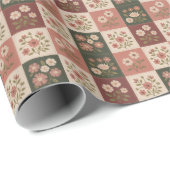Seamless Rustic Floral Patchwork Cadeaupapier (Rol Hoek)