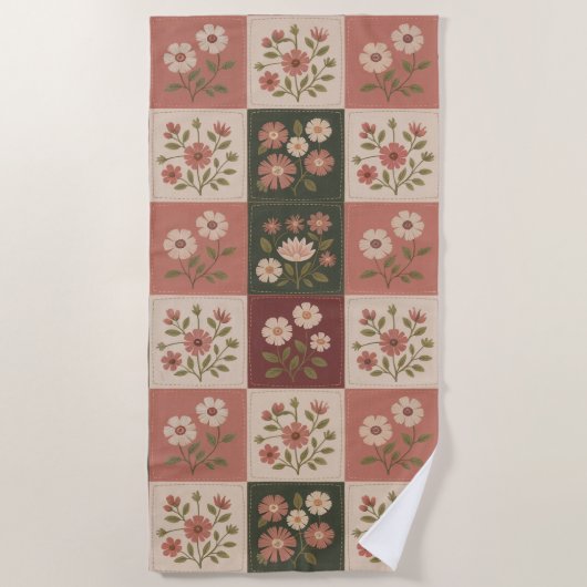 Seamless Rustic Floral Patchwork Strandlaken (Voorkant)