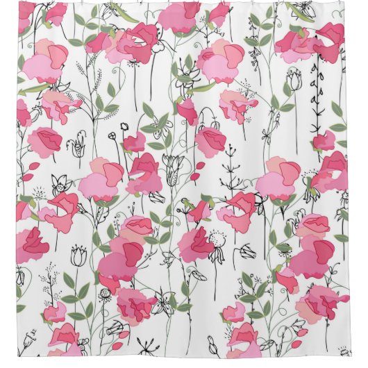 Seamless season pattern with sweet pea. Endless te Douchegordijn (Voorkant)