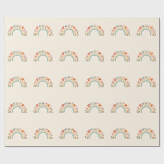 Seamless Smiling Flowers Pastel Rainbow Pattern Cadeaupapier (Vlak)