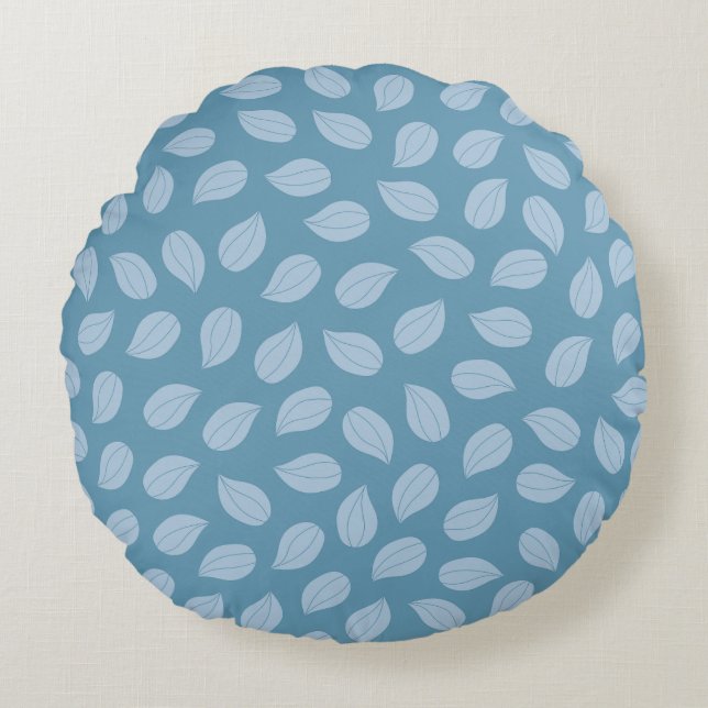 Seamless Soft Blue Leaf Pattern Rond Kussen (Voorkant)