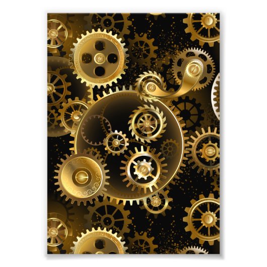 Seamless Steampunk Brass Gears Foto Afdruk (Voorkant)