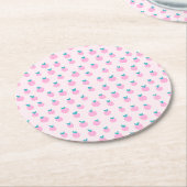 Seamless Strawberry Pattern – Pastel Pink Cute  Ronde Kartonnen Onderzetter (Gebogen)