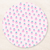Seamless Strawberry Pattern – Pastel Pink Cute  Ronde Kartonnen Onderzetter (Voorkant)