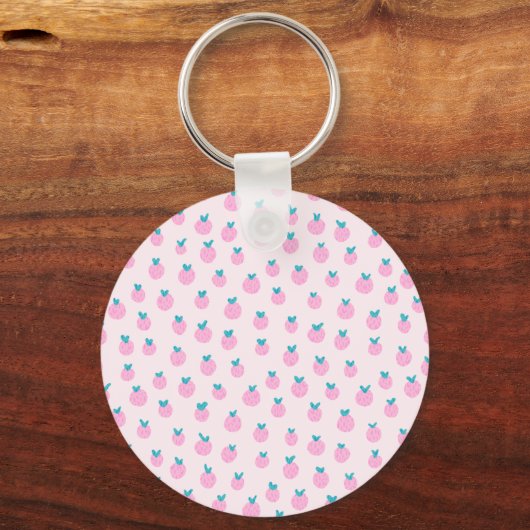 Seamless Strawberry Pattern – Pastel Pink Cute  Sleutelhanger (Voorkant)