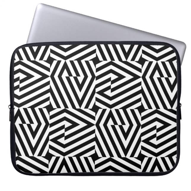 Seamless texture with oblique black bandsgeometric laptop sleeve (Voorkant)