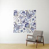 Seamless traditional Indian blue paisley patternpa Wandkleed (In Situ (horizontaal))