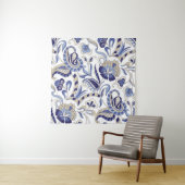 Seamless traditional Indian blue paisley patternpa Wandkleed (In situ)