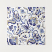 Seamless traditional Indian blue paisley patternpa Wandkleed (Voorkant)